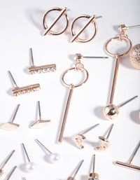 Rose Gold Mixed Bar Charm Earring 12 Pack - link has visual effect only