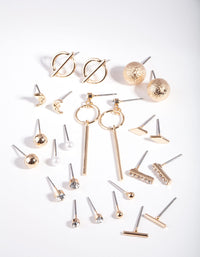 Gold Mixed Bar Charm Earring 12 Pack - link has visual effect only