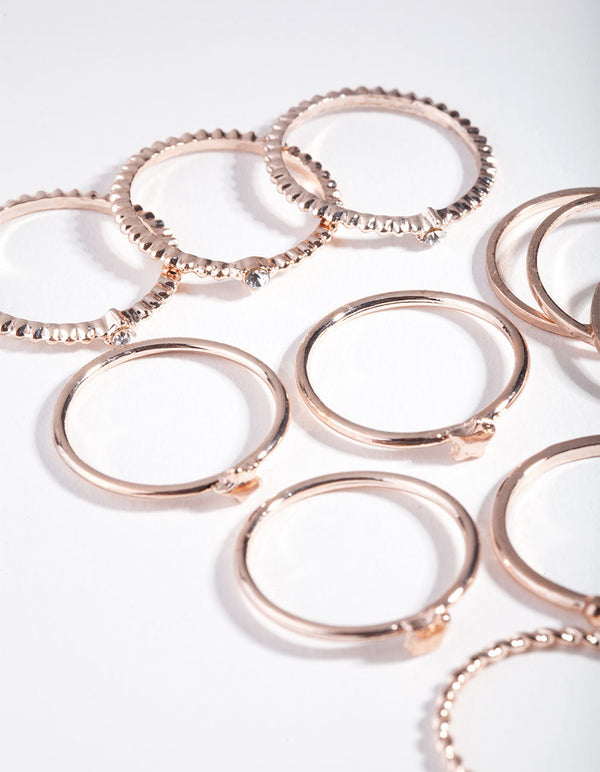 Rose Gold Textured Gem Layer Ring Pack