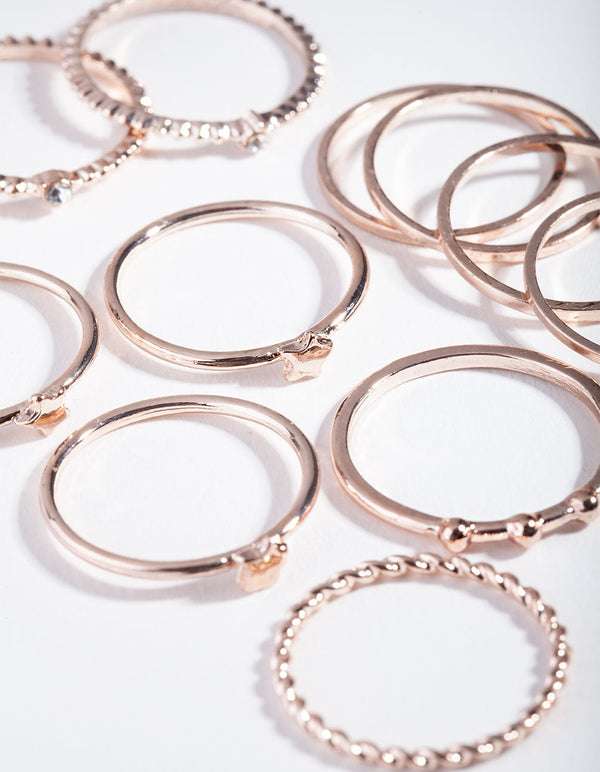 Rose Gold Textured Gem Layer Ring Pack