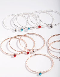 Mixed Metal Thin Textured Gem Ring Pack - link has visual effect only