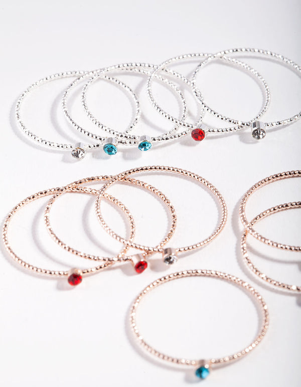 Mixed Metal Thin Textured Gem Ring Pack