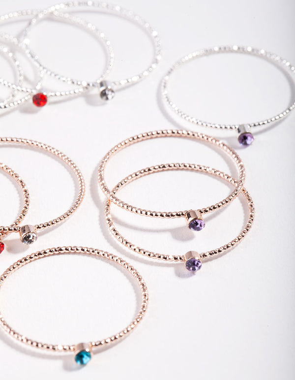 Mixed Metal Thin Textured Gem Ring Pack