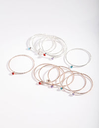 Mixed Metal Thin Textured Gem Ring Pack - link has visual effect only