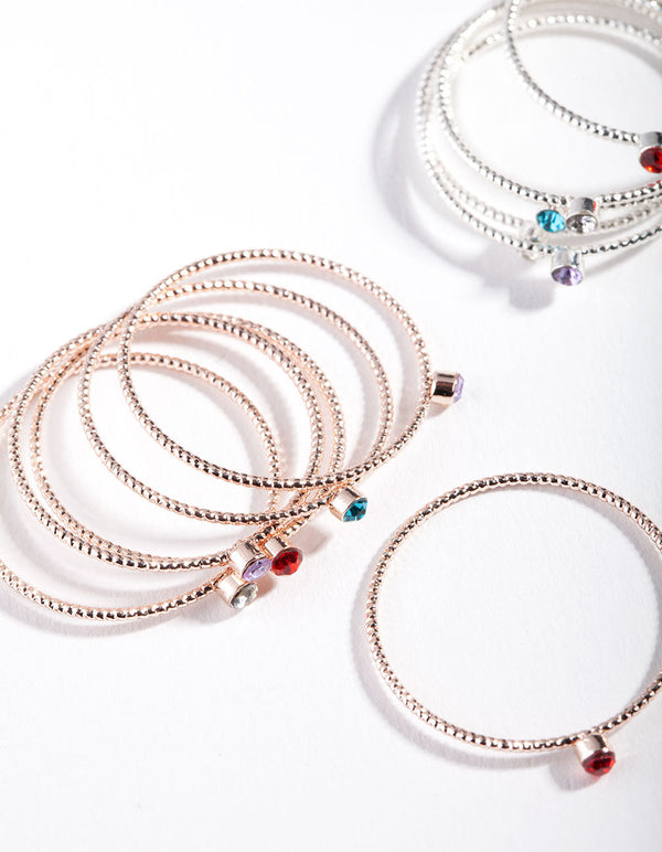 Mixed Metal Thin Textured Gem Ring Pack