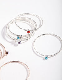 Mixed Metal Thin Textured Gem Ring Pack - link has visual effect only