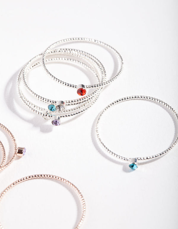 Mixed Metal Thin Textured Gem Ring Pack