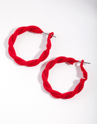Red Fabric Twisted Hoop Earrings - link has visual effect only