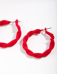 Red Fabric Twisted Hoop Earrings - link has visual effect only