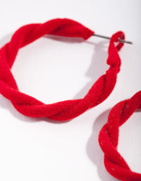 Red Fabric Twisted Hoop Earrings - link has visual effect only