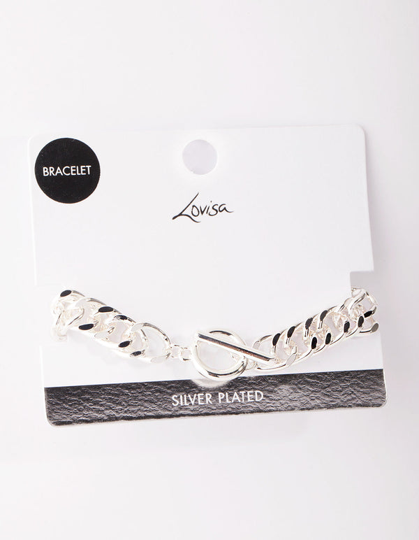 Real Silver Plated Flat Chain Bracelet