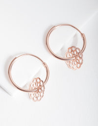 Rose Gold Plated Sterling Silver Filigree Flower Charm Hoop Earrings - link has visual effect only