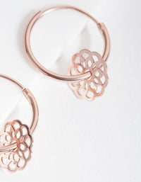 Rose Gold Plated Sterling Silver Filigree Flower Charm Hoop Earrings - link has visual effect only