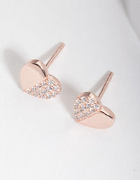 Rose Gold Plated Sterling Silver Half Pave Heart Earrings - link has visual effect only
