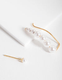 Gold Plated Sterling Silver Mismatch Pearl Ear Crawler - link has visual effect only