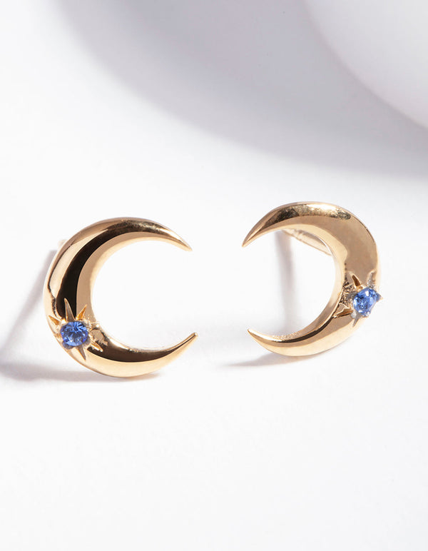 Gold Plated Sterling Silver Moon Stud Earrings