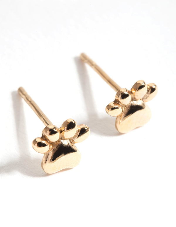 Gold Plated Sterling Silver Paw Print Stud Earrings