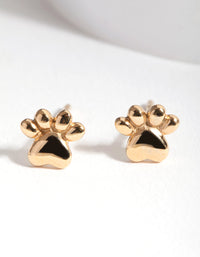 Gold Plated Sterling Silver Paw Print Stud Earrings - link has visual effect only