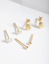 Gold Plated Sterling Silver Pineapple Earring Stud Pack - link has visual effect only
