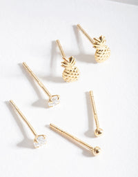 Gold Plated Sterling Silver Pineapple Earring Stud Pack - link has visual effect only
