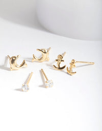 Gold Plated Sterling Silver Dolphin Stud Earring Pack - link has visual effect only