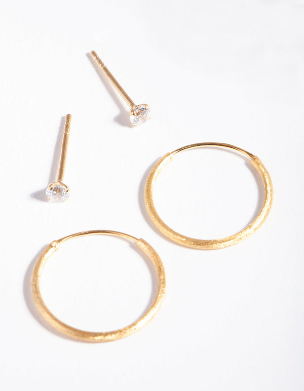 Gold Plated Sterling Silver Stud Hoop Earring Pack