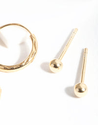 Gold Plated Sterling Silver Texture Stud Hoop Earring Pack - link has visual effect only