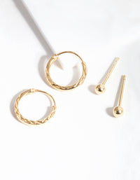 Gold Plated Sterling Silver Texture Stud Hoop Earring Pack - link has visual effect only