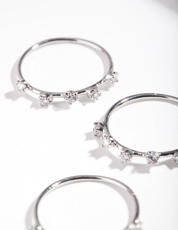 Rhodium Cubic Zirconia Pattern Ring Stack