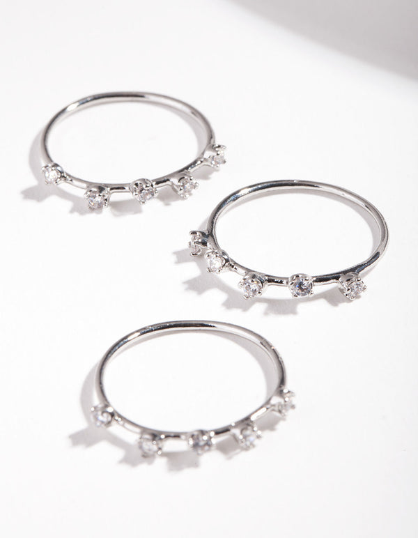 Rhodium Cubic Zirconia Pattern Ring Stack