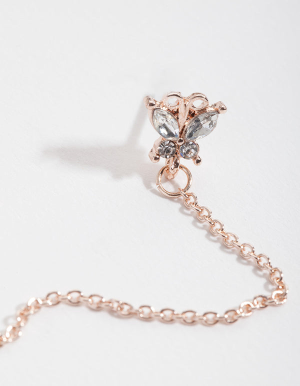 Rose Gold Small Butterfly Chain Huggie Earrings