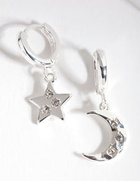 Silver Star Moon Huggie Earrings - link has visual effect only