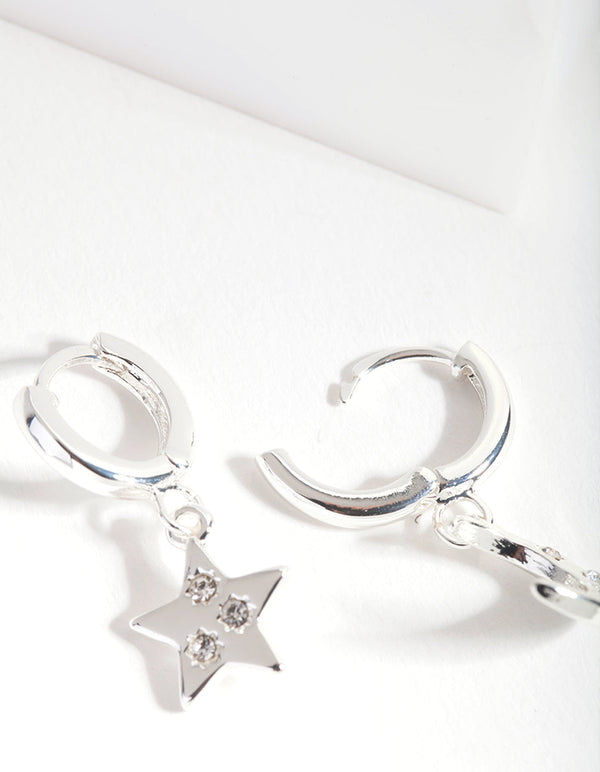 Silver Star Moon Huggie Earrings