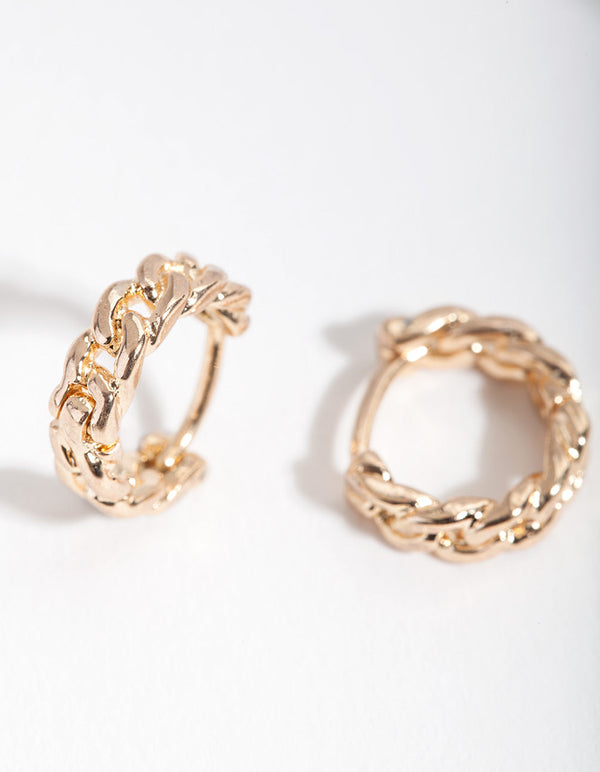 Gold Mini Chain Huggie Earrings
