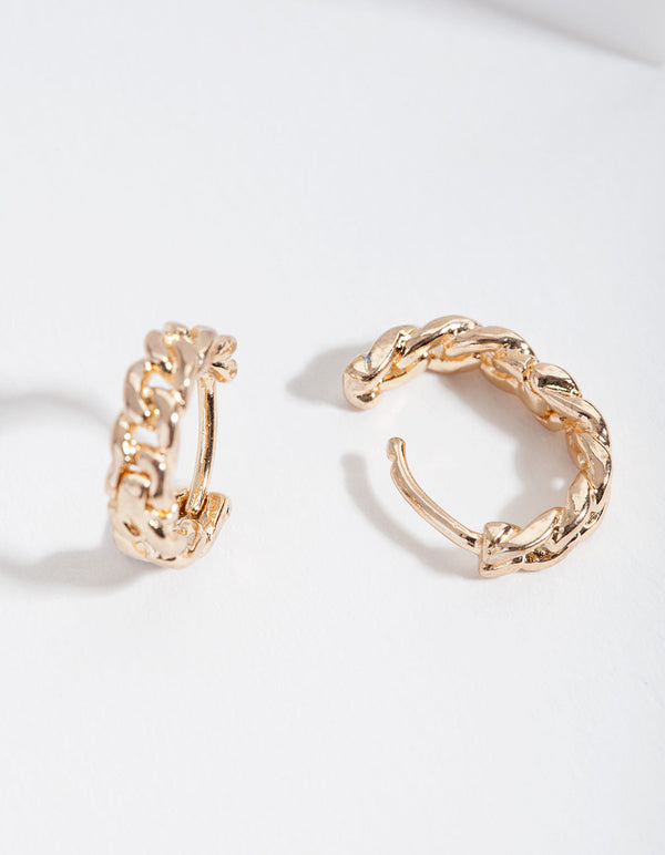 Gold Mini Chain Huggie Earrings
