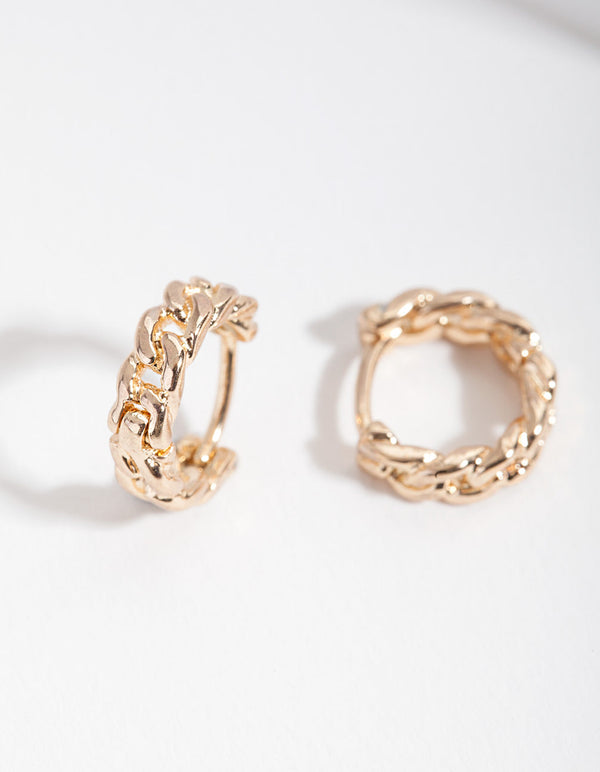 Gold Mini Chain Huggie Earrings