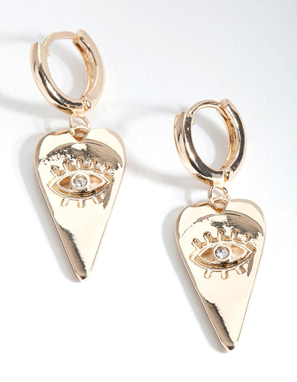 Gold Evil Eye Teardrop Huggie Earrings