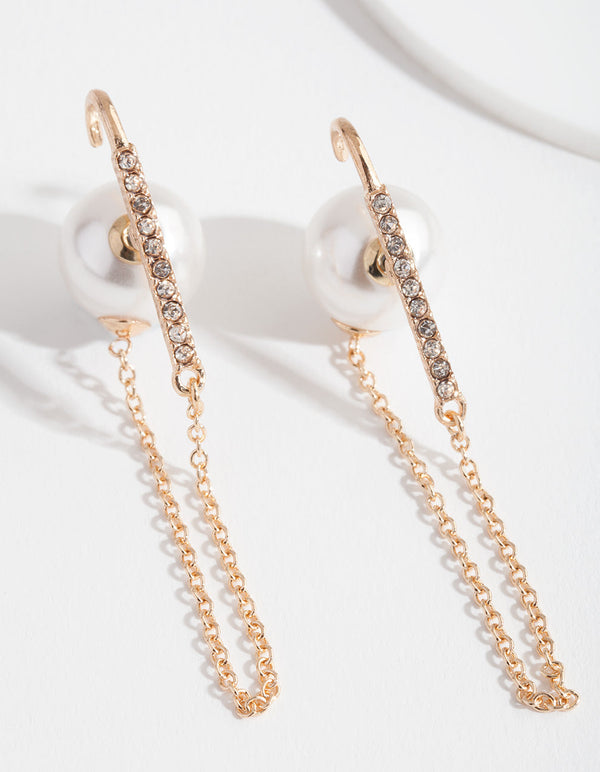 Gold Pearl Conch Hoop Earrings