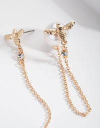 Gold Bee and Pearl Backing Drop Earrings - link has visual effect only