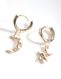 Gold Star Moon Huggie Earrings - link has visual effect only