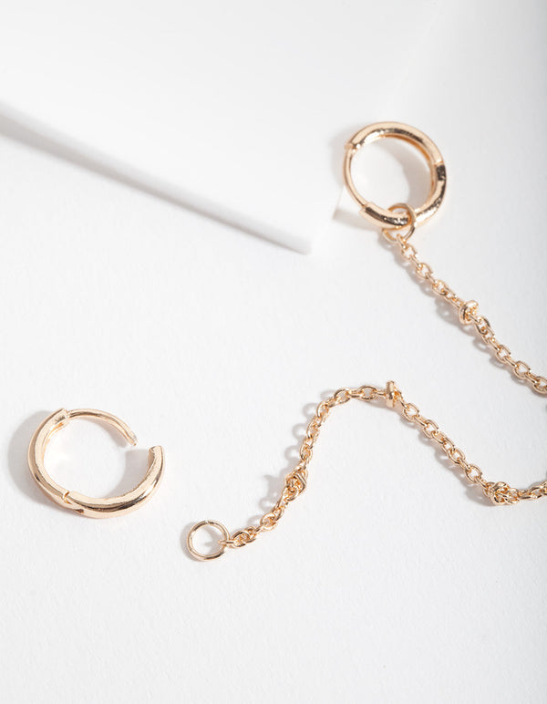 Gold Chain Double Huggie Earrings