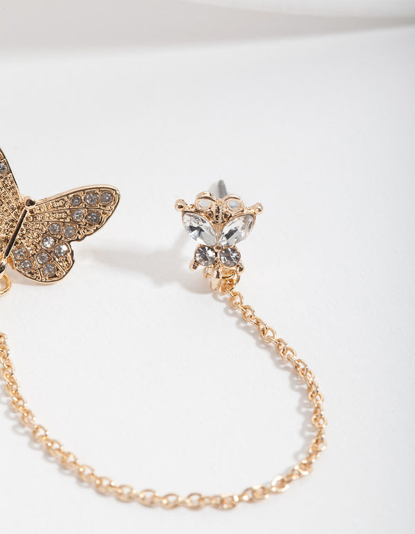 Gold Butterfly Chain Earrings