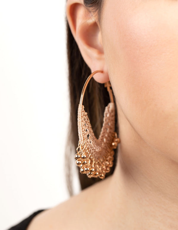 Gold Brown Crochet Bead Earrings