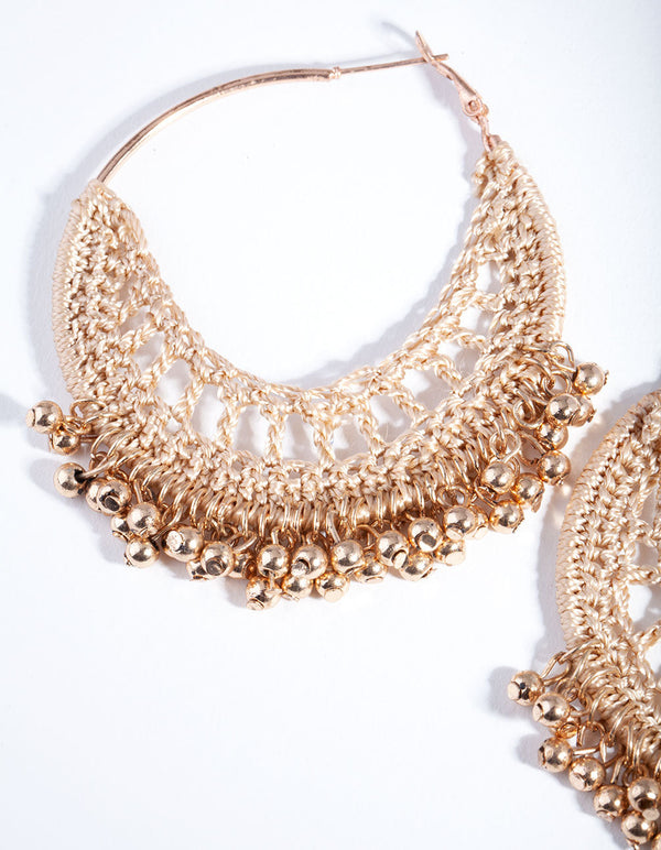 Gold Brown Crochet Bead Earrings