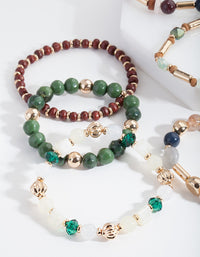 Olive Multi Stone Stretch Bracelet 6 Pack - link has visual effect only