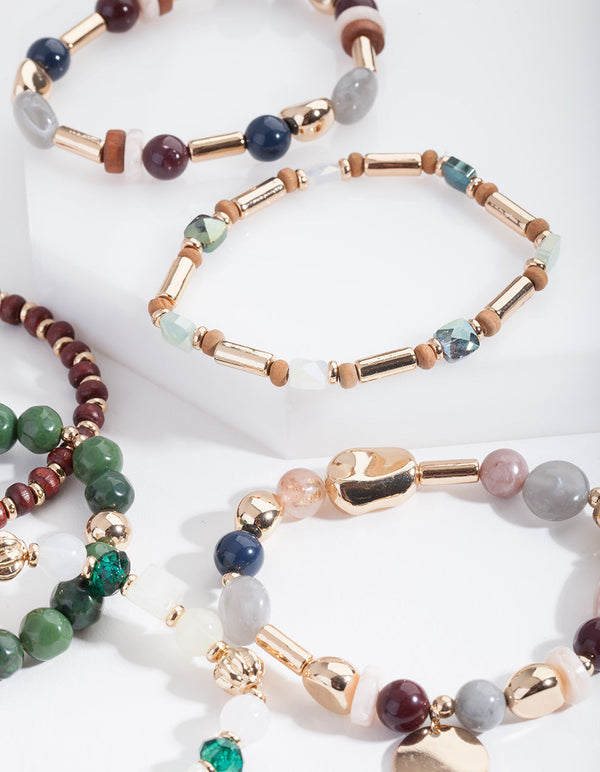 Olive Multi Stone Stretch Bracelet 6 Pack