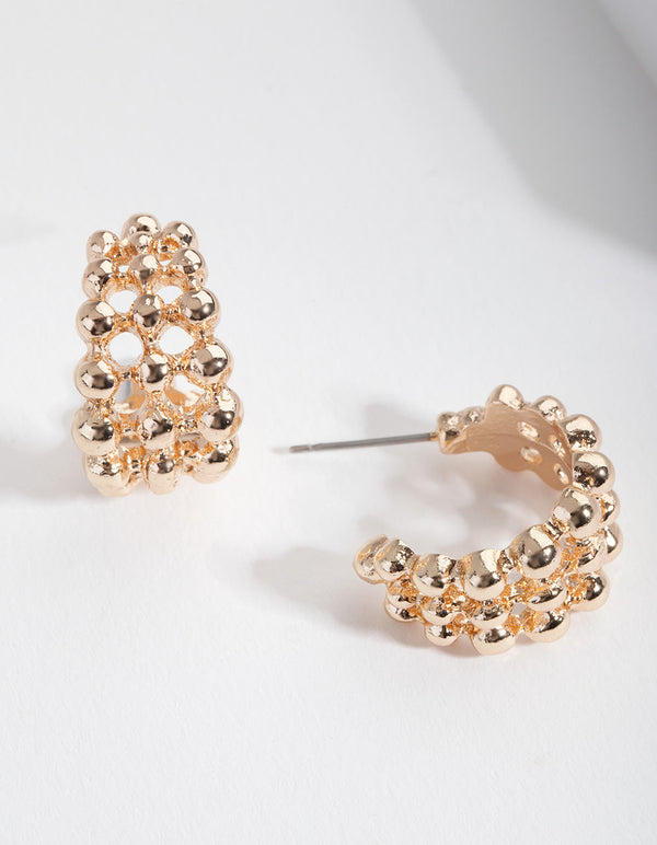 Gold Ball Open Hoop Earrings
