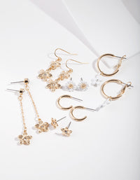 Gold Daisy White Earring 6 Pack - link has visual effect only