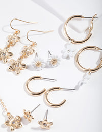 Gold Daisy White Earring 6 Pack - link has visual effect only