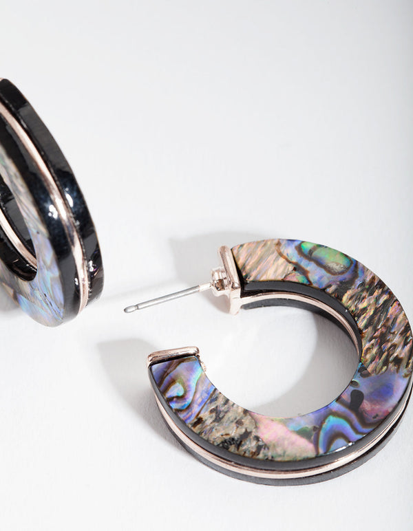 Rose Gold Teal Iridescent Open Hoop Earrings